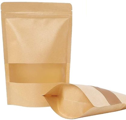kwaliteit  Custom Single Barrier Stand Up Doypack Food Grocery Pouch Craft Paper Packaging Bag With Window And Zipper Soy Beans Spice Packaging Bags fabriek